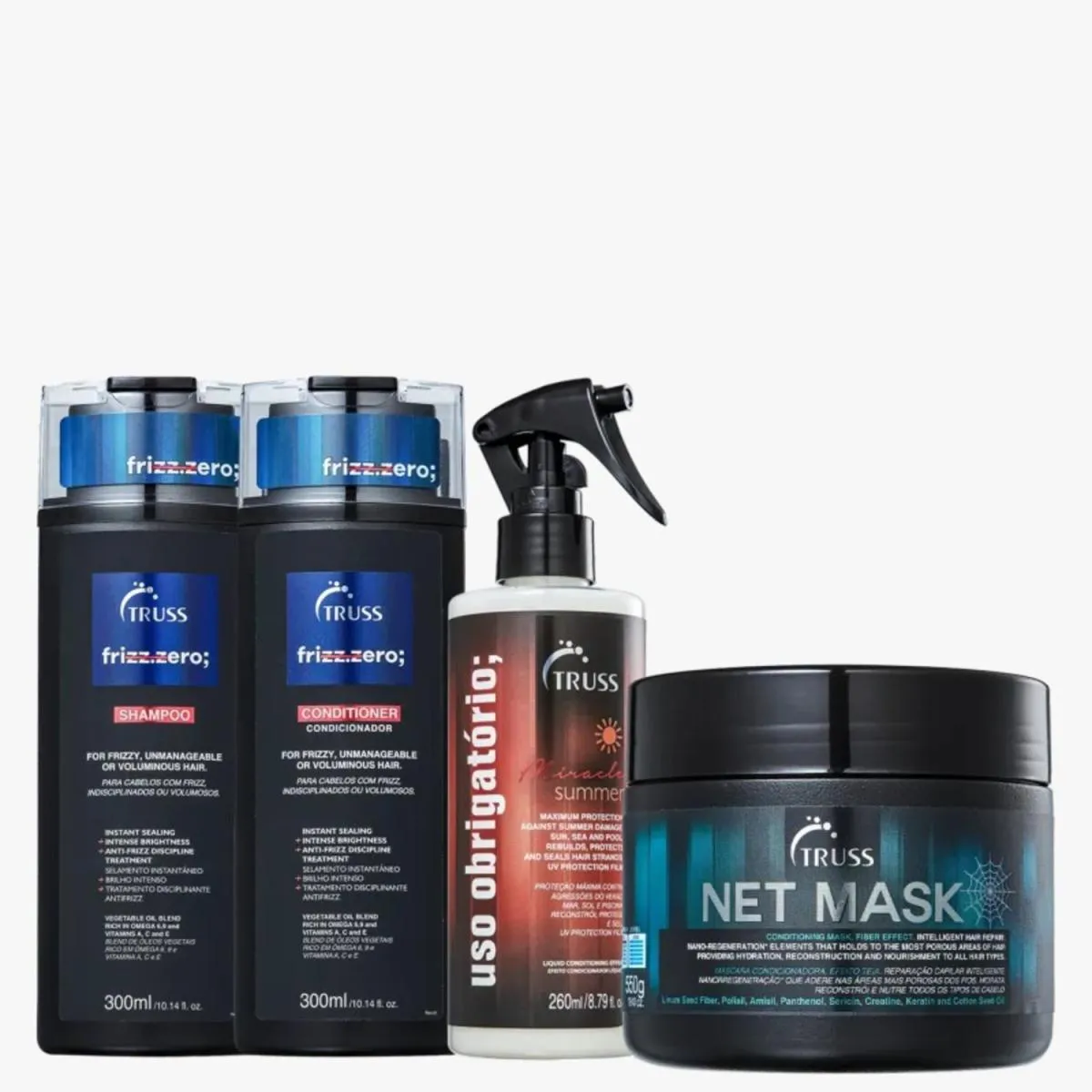 TRUSS KIT FRIZZ ZERO SHAMPOO E CONDICIONADOR + NET MASK + MIRACLE SUMMER