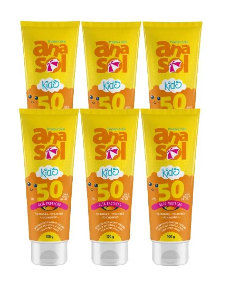 KIT 6X PROTETOR SOLAR CORPORAL ANASOL KIDS FPS50 COM 100G