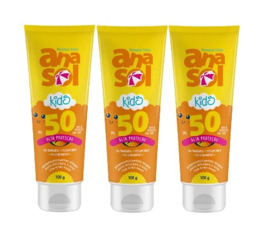 KIT 3X PROTETOR SOLAR CORPORAL ANASOL KIDS FPS50 COM 100G