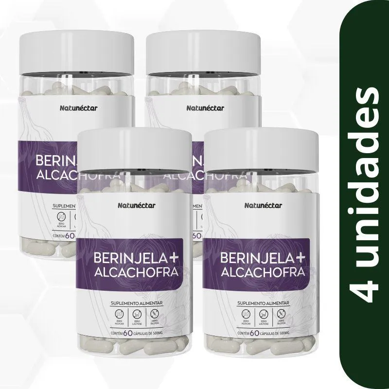KIT BERINJELA + ALCACHOFRA SUPLEMENTO ALIMENTAR NATUNECTAR 1000MG - 4 UNID 240 CáPS)