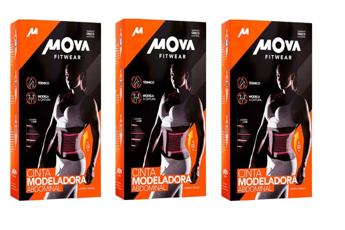 KIT 3 CINTA MODELADORA ABDOMINAL PRETA TAMANHO ÚNICO - MOVA