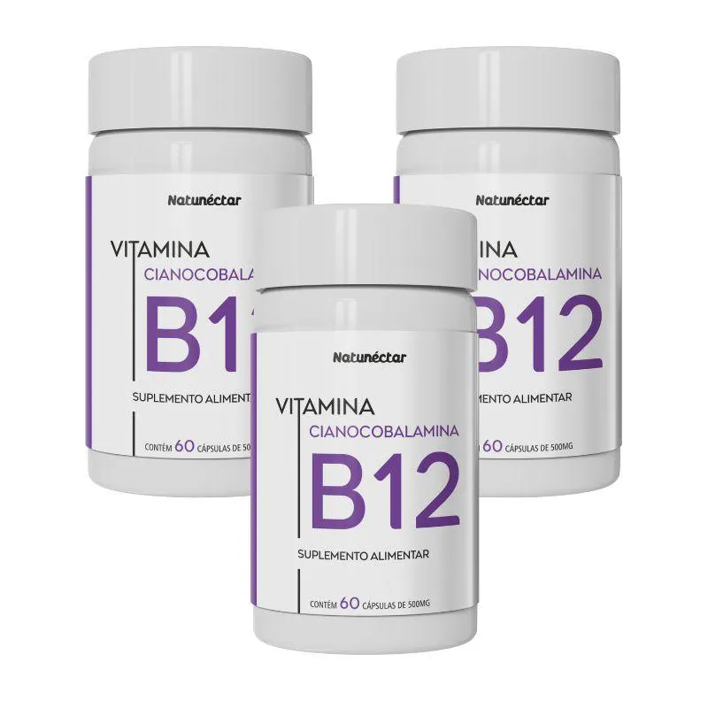 VITAMINA B12 (CIANOCOBALAMINA) NATUNECTAR 500MG - 3 UNID (180 CáPSULAS)