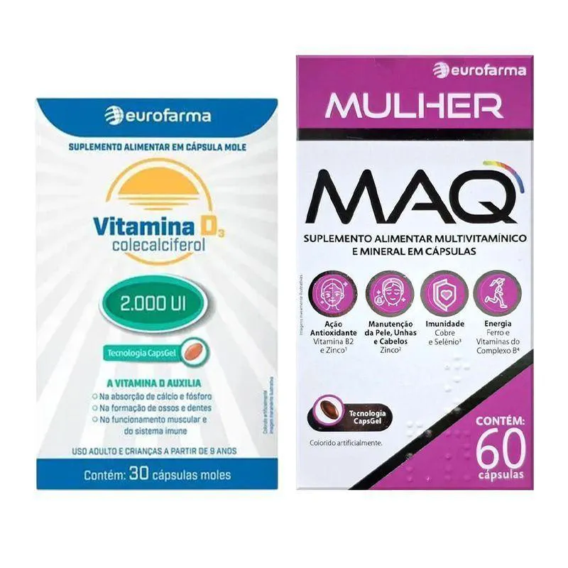 KIT MAQ MULHER + VITAMINA D3 2.000UI EUROFARMA 30 CáPSULAS