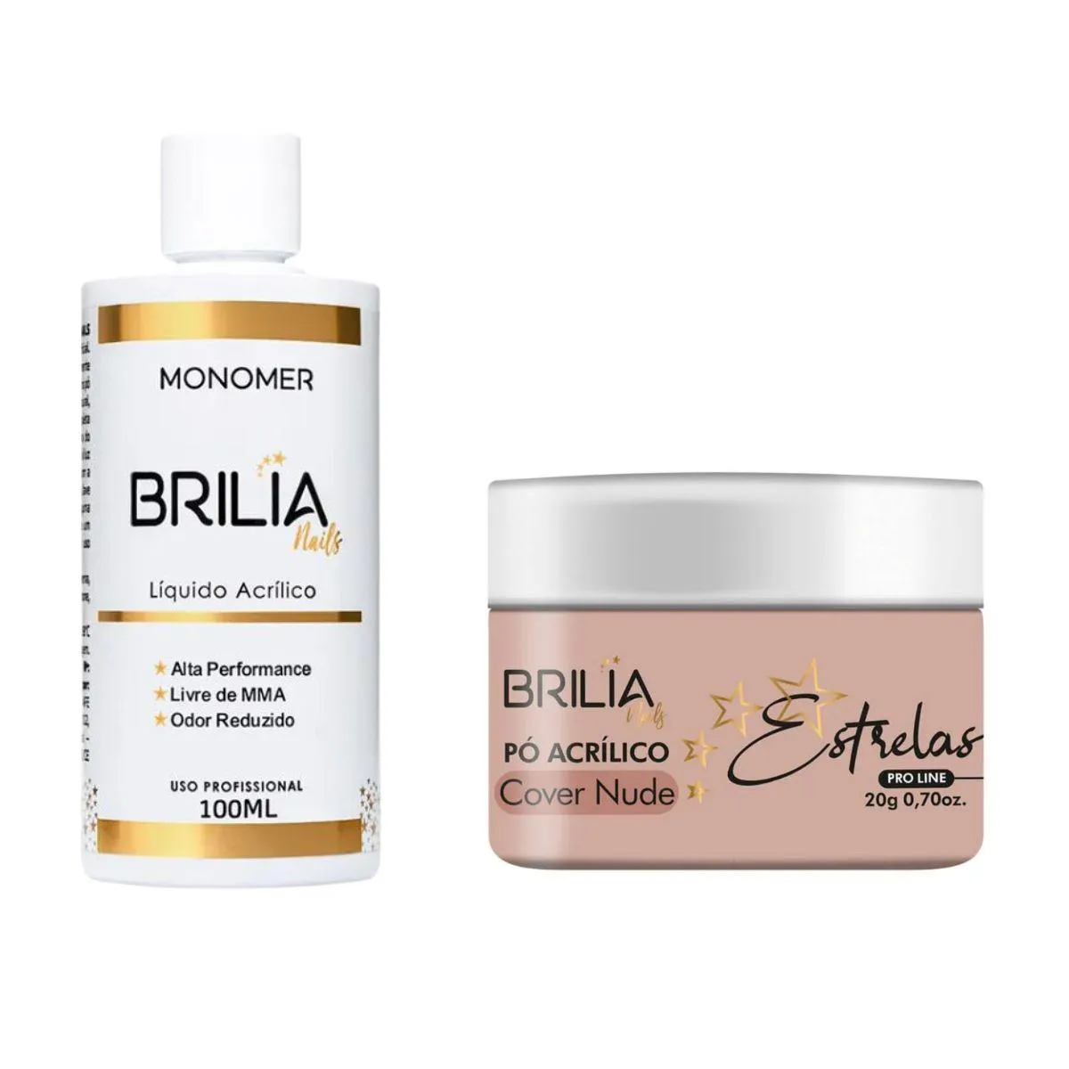 KIT Pó ACRíLICO COVER NUDE 20G + MONOMER 100ML  - BRILIA