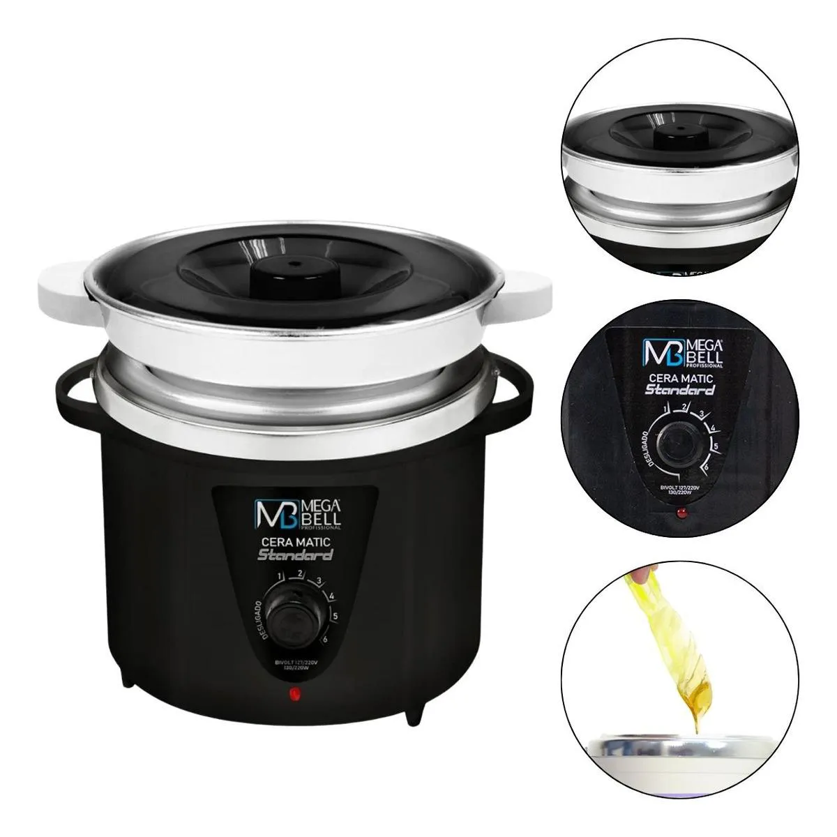 AQUECEDORA DE CERA TERMOCERA STANDART MEGA BELL PRETA 900G COM REFIL BIVOLT