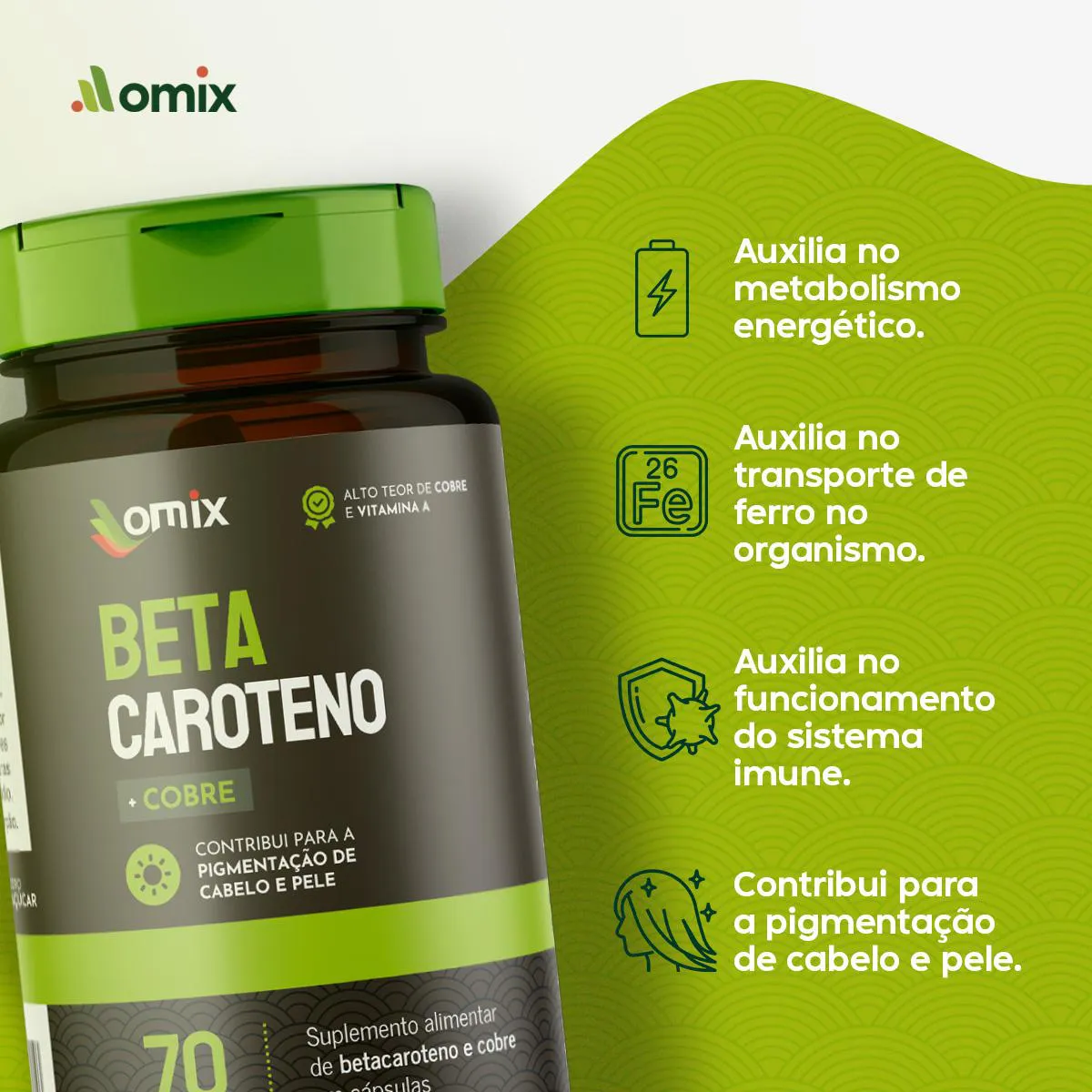 BETACAROTENO COM COBRE - 70 CáPSULAS - OMIX