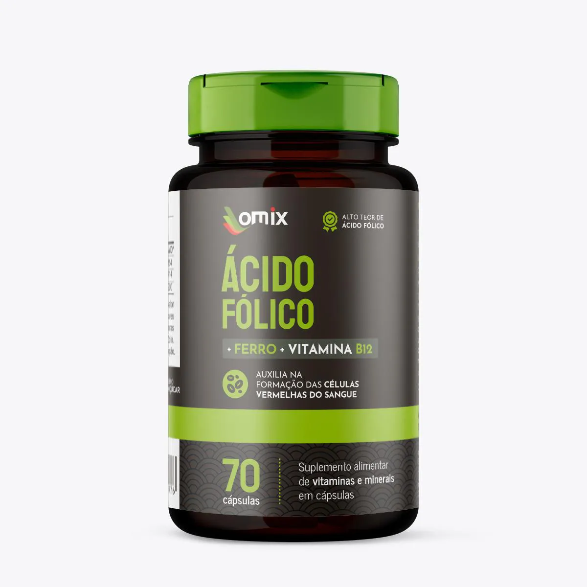 ÁCIDO FóLICO, FERRO E VITAMINA B12 - 70 CáPSULAS - OMIX