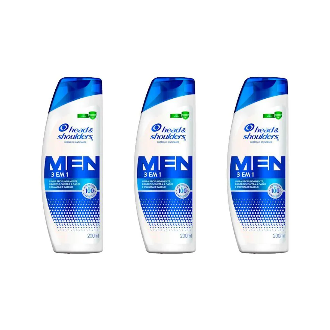 Shampoo Head & Shoulders 200ml Men 3 Em 1 - Kit C/3Un
