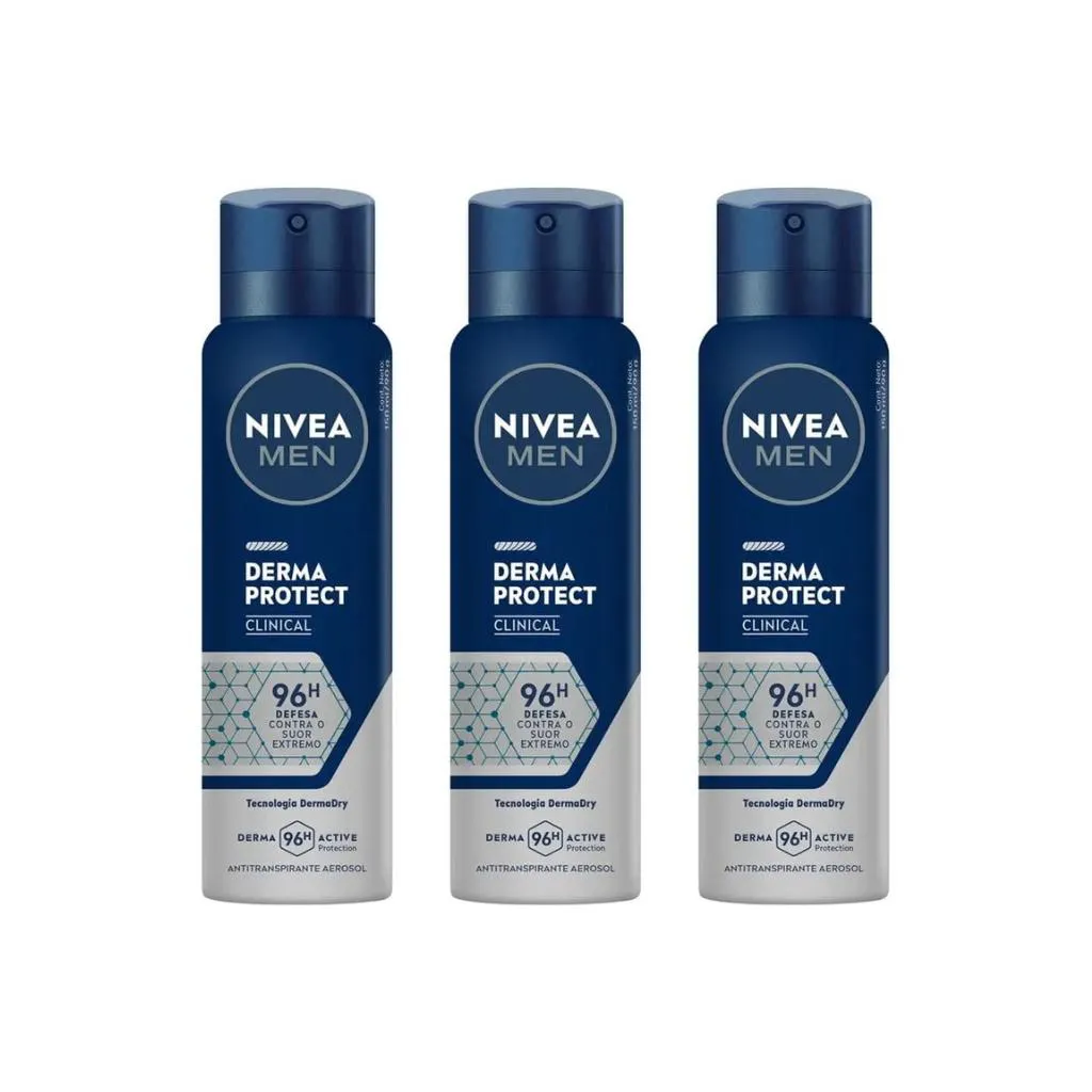 DESODORANTE AERO NIVEA 150ML MASC CLIN DERMA PROT-KIT C/3UN