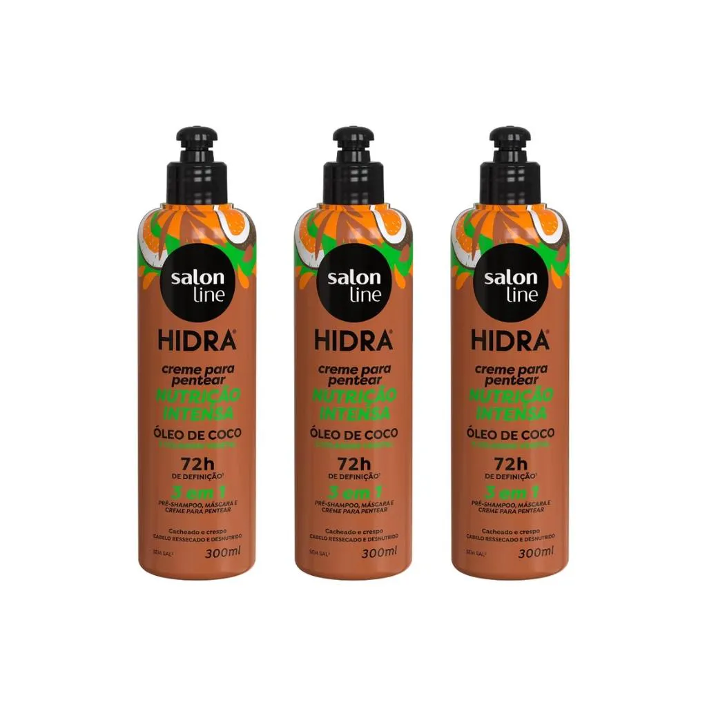 CREME PENTEAR SALON LINE 300ML HIDRA 3EM1 ÓLEO DE COCO - 3UN