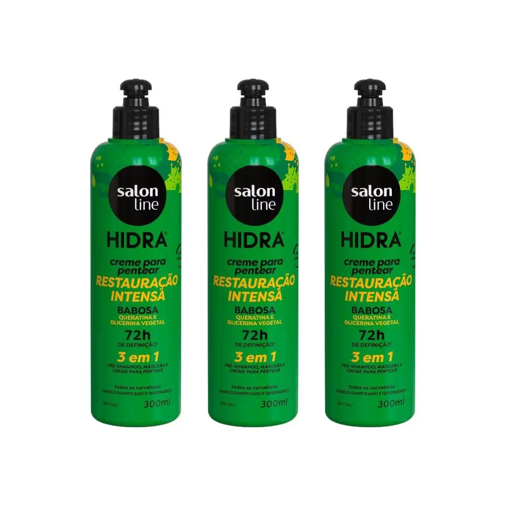 CREME PARA PENTEAR SALON LINE 300ML HIDRATA 3EM1 BABOSA- 3UN
