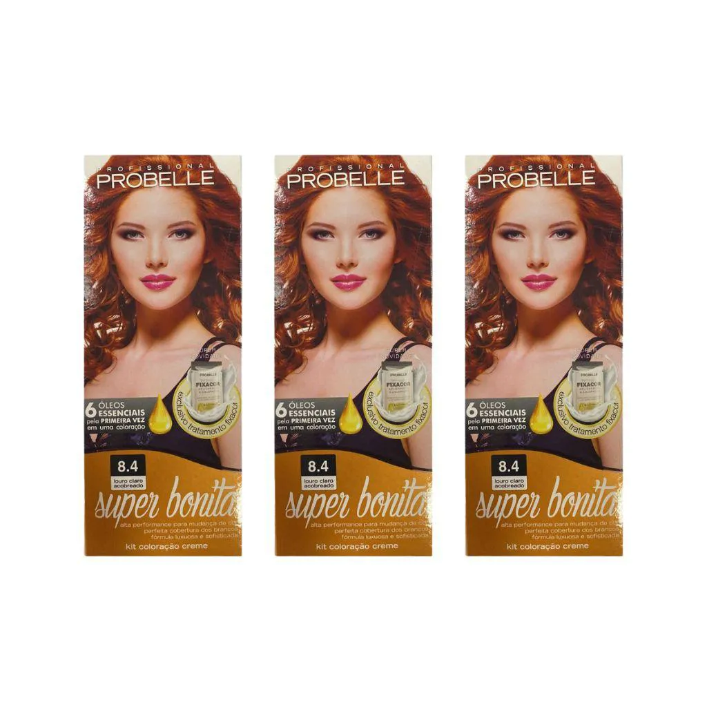 COLORAçAO PROBELLE SUPER BONITA 8.4 LOURO CLARO ACOBREADO - KIT C/ 3UN