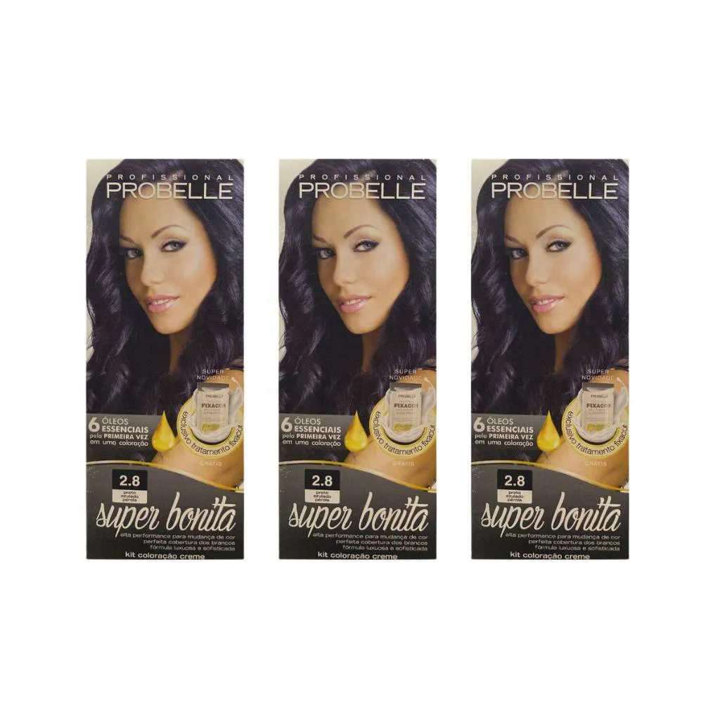 COLORAçAO PROBELLE SUPER BONITA 2.8 PRETO AZULADO PEROLA - KIT C/ 3UN