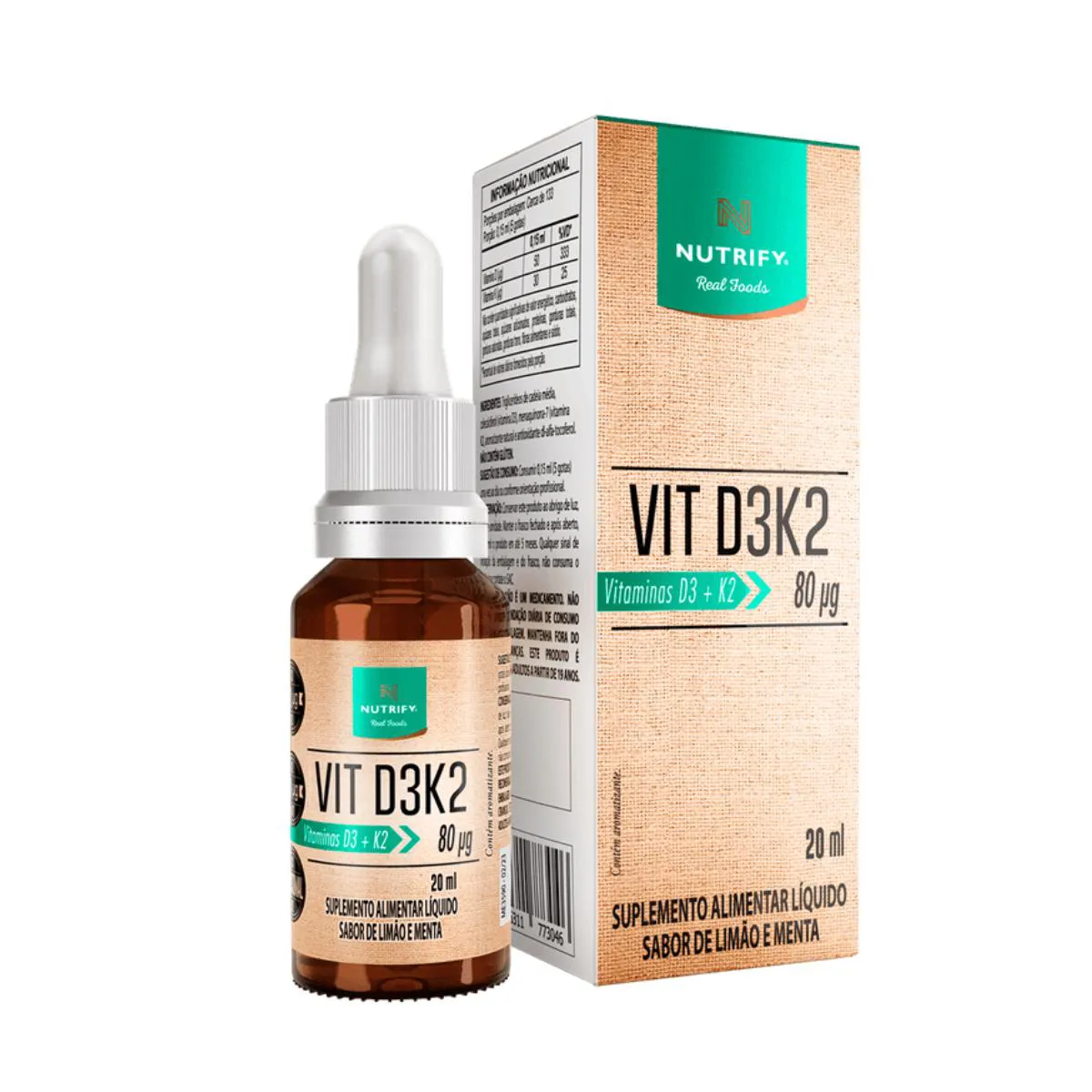 VITAMINA D3 + K2 SABOR LIMãO E MENTA NUTRIFY 20ML SEM Sabor