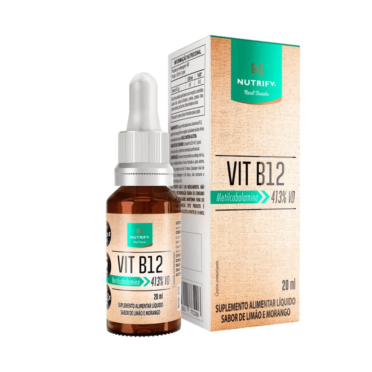VITAMINA B12 VEGANA NUTRIFY 20ML METILCOBALAMINA 413% VD SEM Sabor