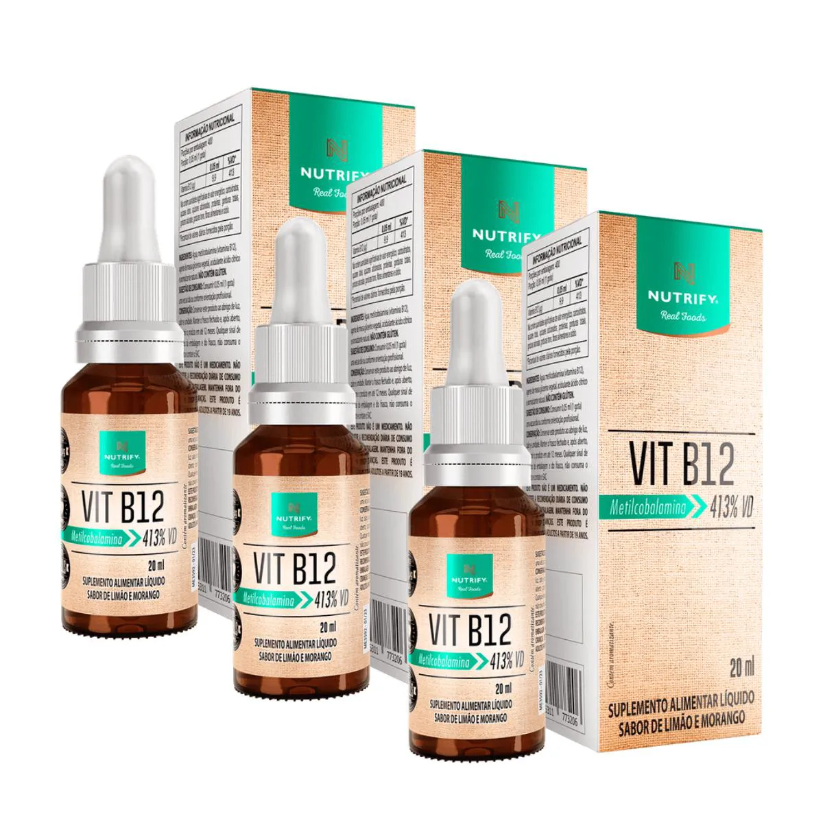 3X VITAMINA B12 VEGANA NUTRIFY 20ML METILCOBALAMINA 413% VD SEM Sabor