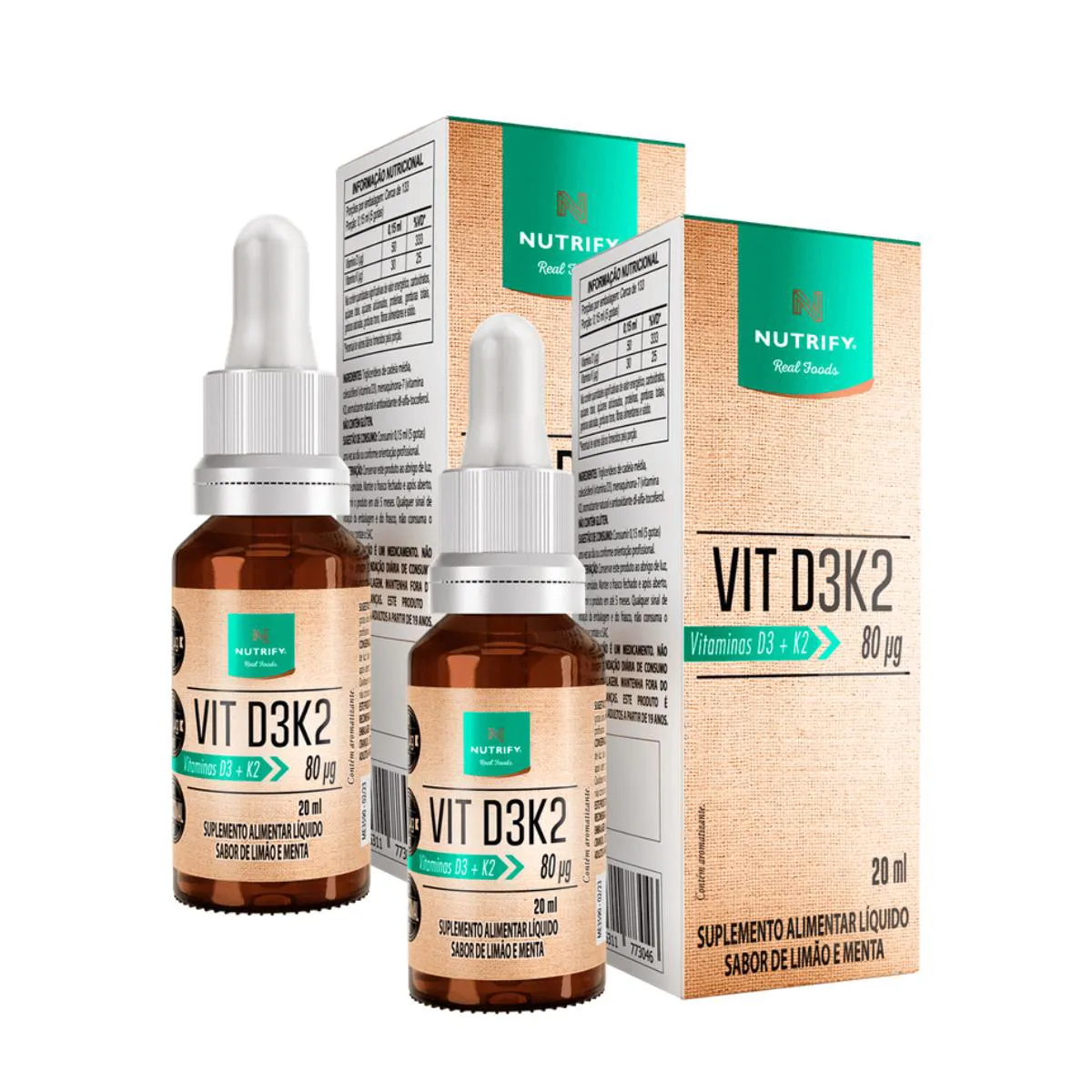 2X VITAMINA D3 + K2 SABOR LIMãO E MENTA NUTRIFY 20ML SEM Sabor