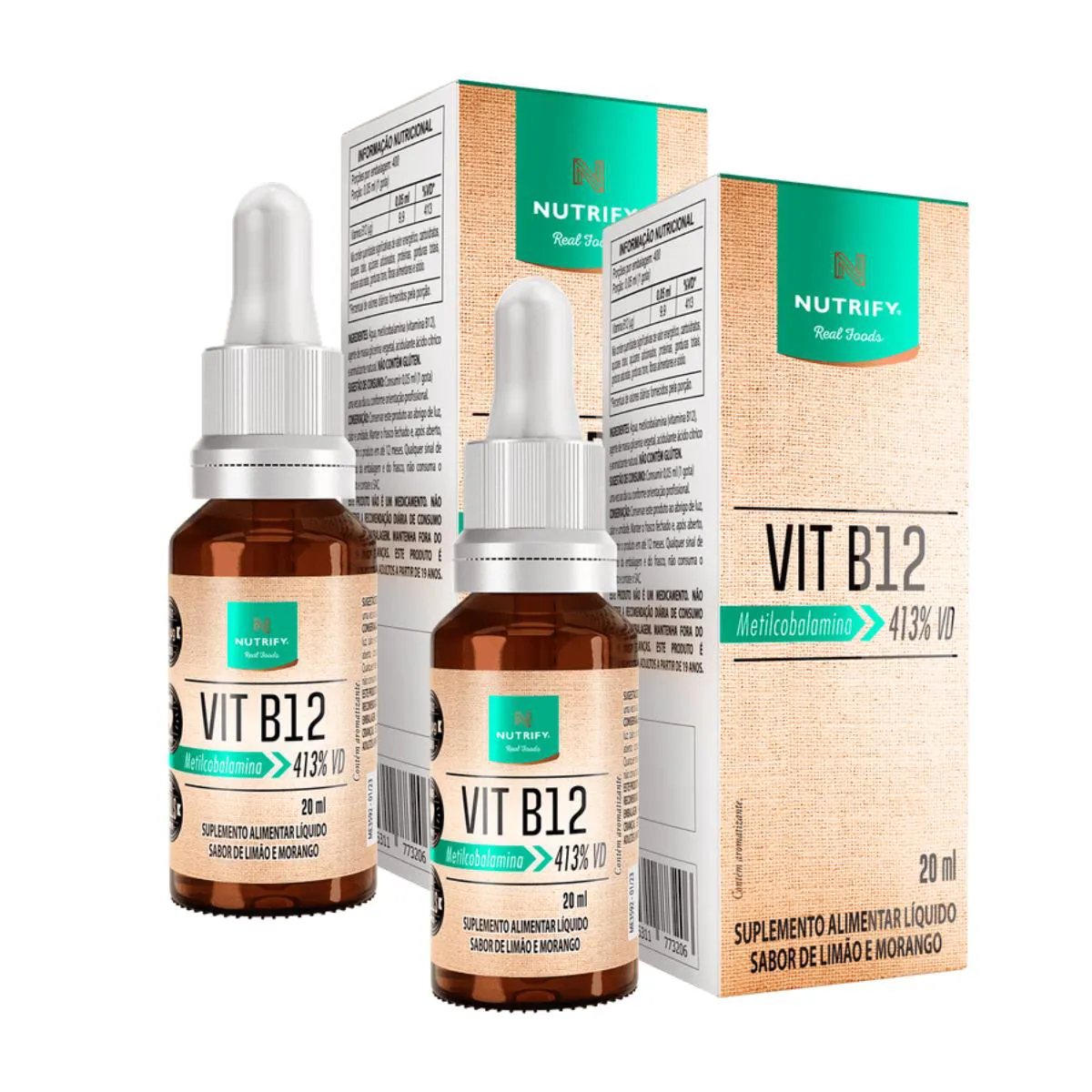 2X VITAMINA B12 VEGANA NUTRIFY 20ML METILCOBALAMINA 413% VD SEM Sabor