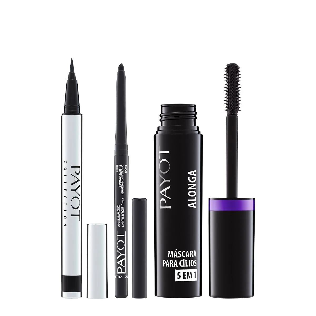 KIT PAYOT CANETA DELINEADORA SILVER PRETA LAPISEIRA RETRáTIL A PROVA D´ÁGUA PRETA E MáSCARA DE CíLIOS (3 PRODUTOS)