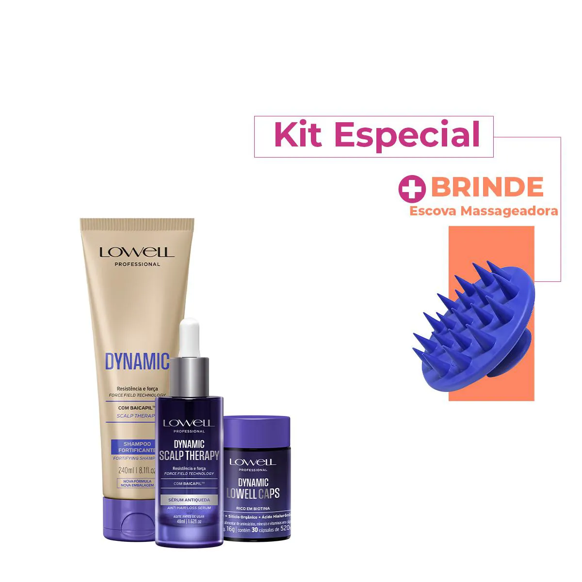 KIT LOWELL DYNAMIC SCALP THERAPY SHAMPOO SéRUM CAPS (3 PRODUTOS)