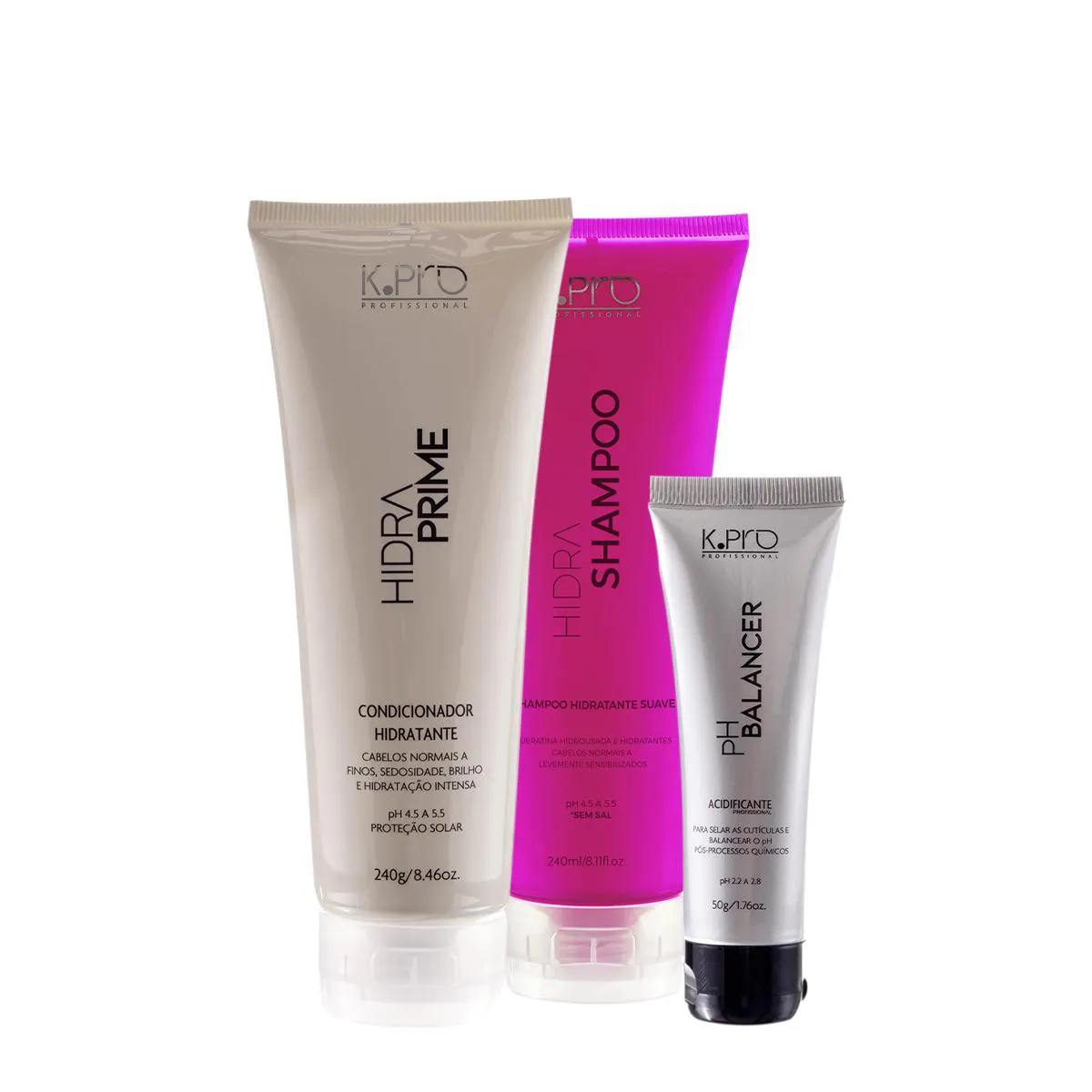 KIT K.PRO PROFISSIONAL HIDRA BALANCER SHAMPOO CONDICIONADOR E ACIDIFICANTE (3 PRODUTOS)