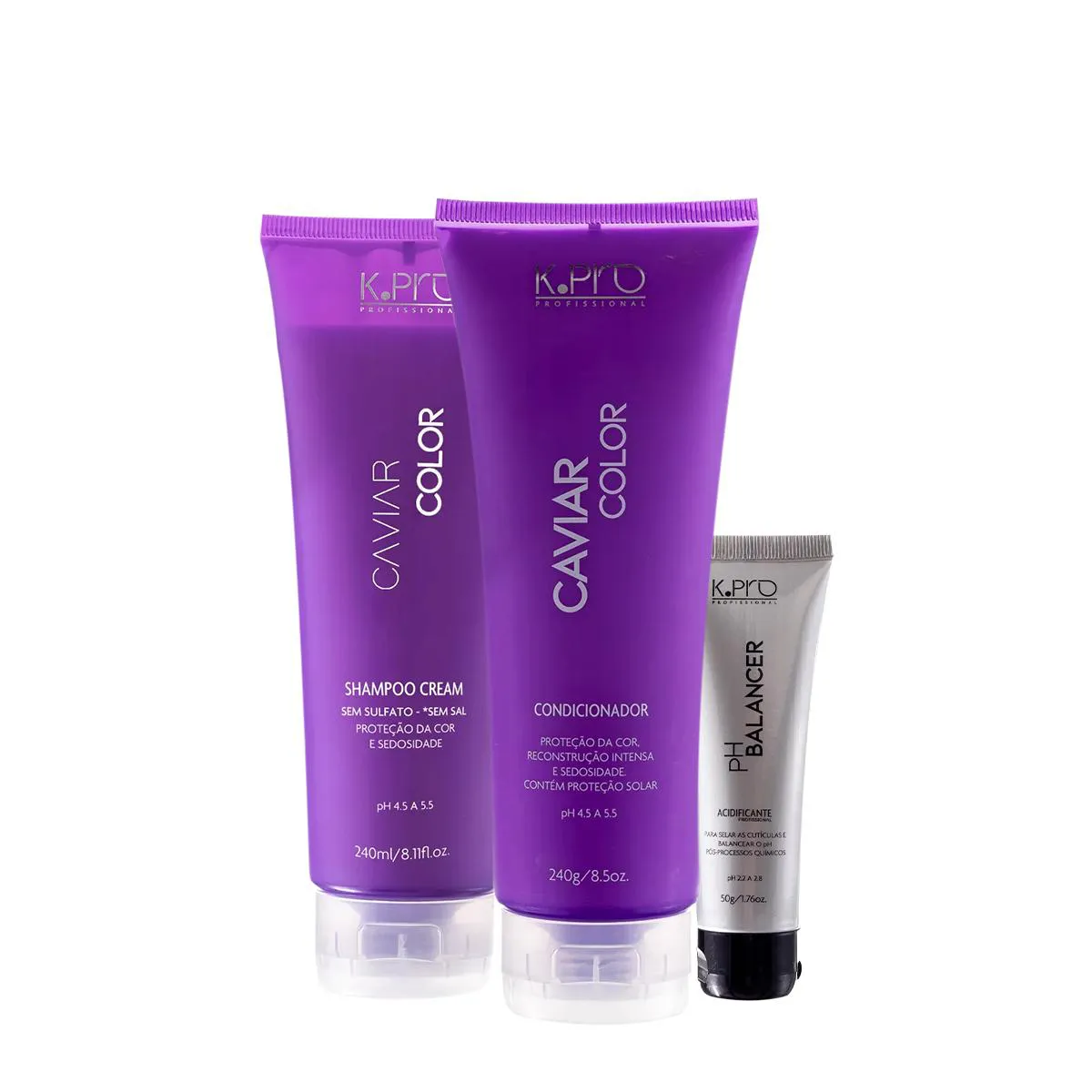 KIT K.PRO PROFISSIONAL CAVIAR COLOR SHAMPOO CONDICIONADOR E ACIDIFICANTE (3 PRODUTOS)