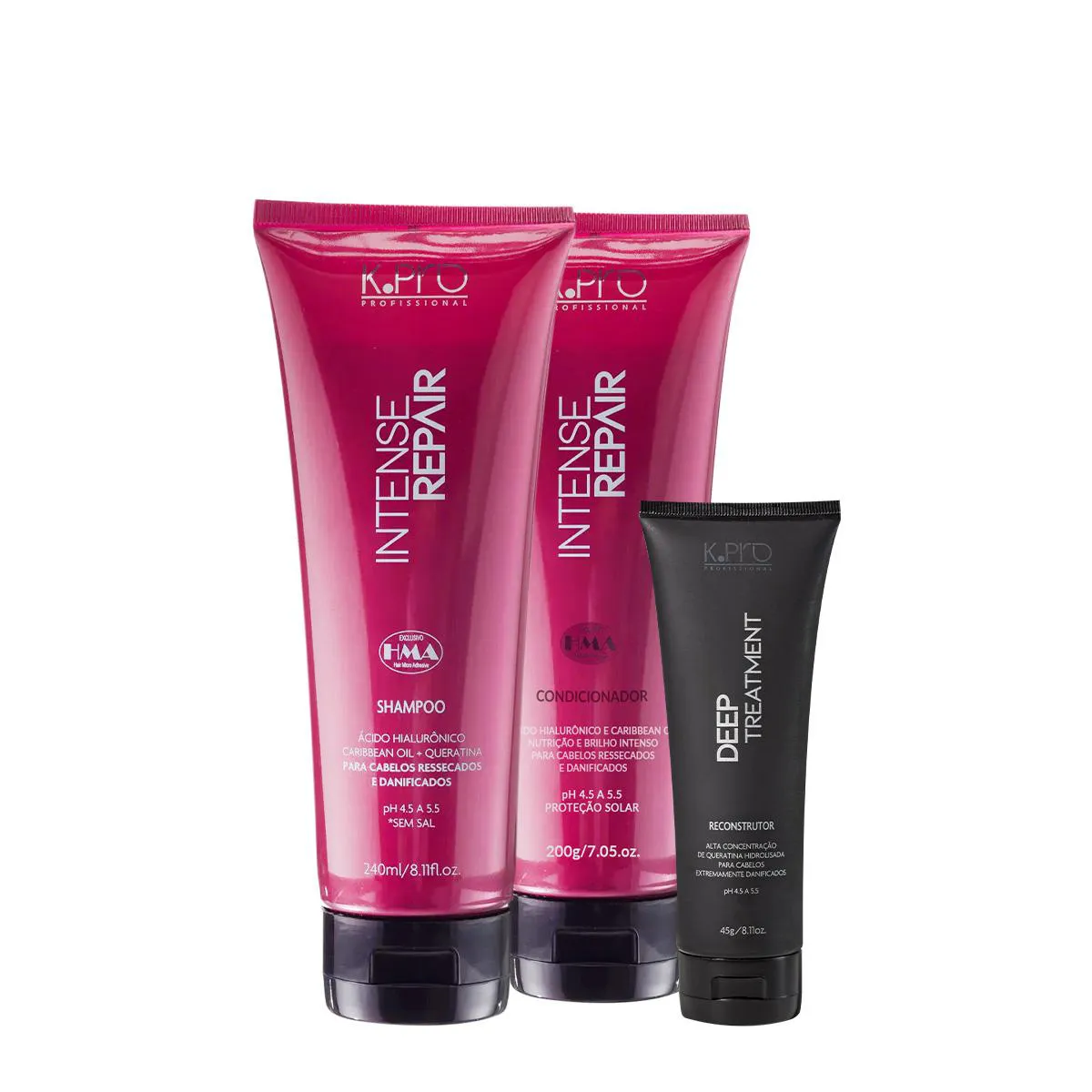 KIT K.PRO PROFESSIONAL INTENSE REPAIR SHAMPOO CONDICIONADOR E TRATAMENTO RECONSTRUTOR (3 PRODUTOS)