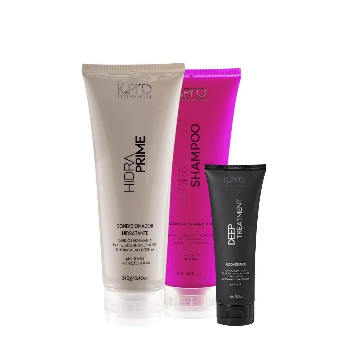 KIT K.PRO PROFESSIONAL HIDRA SHAMPOO CONDICIONADOR E TRATAMENTO RECONSTRUTOR (3 PRODUTOS)