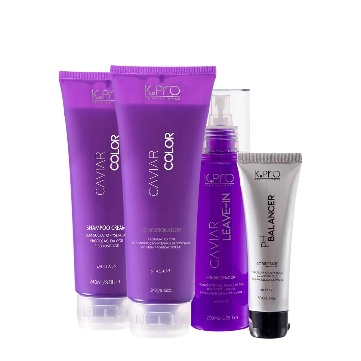 KIT K.PRO PROFESSIONAL CAVIAR COLOR SHAMPOO CONDICIONADOR SPRAY LEAVE-IN E ACIDIFICANTE (4 PRODUTOS)