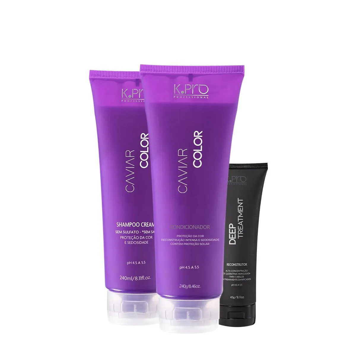 KIT K.PRO PROFESSIONAL CAVIAR COLOR SHAMPOO CONDICIONADOR E TRATAMENTO RECONSTRUTOR 45G (3 PRODUTOS)