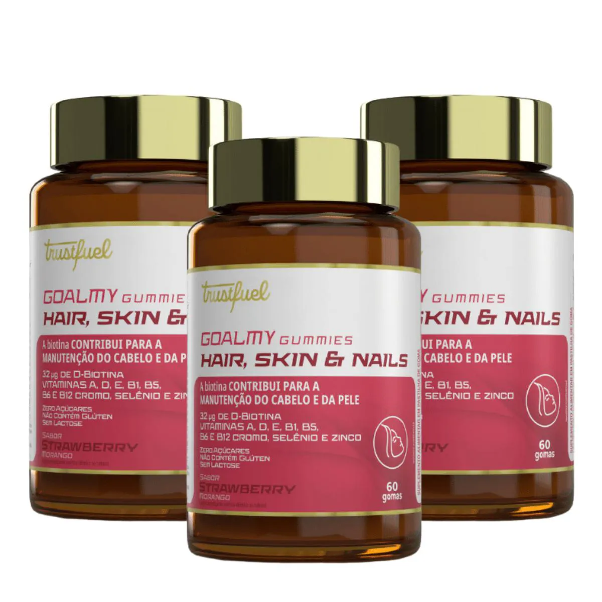 3X GOALMY GUMMIES HAIR SKIN NAILS TRUST FUEL STRAWBERRY 60 GOMAS Morango
