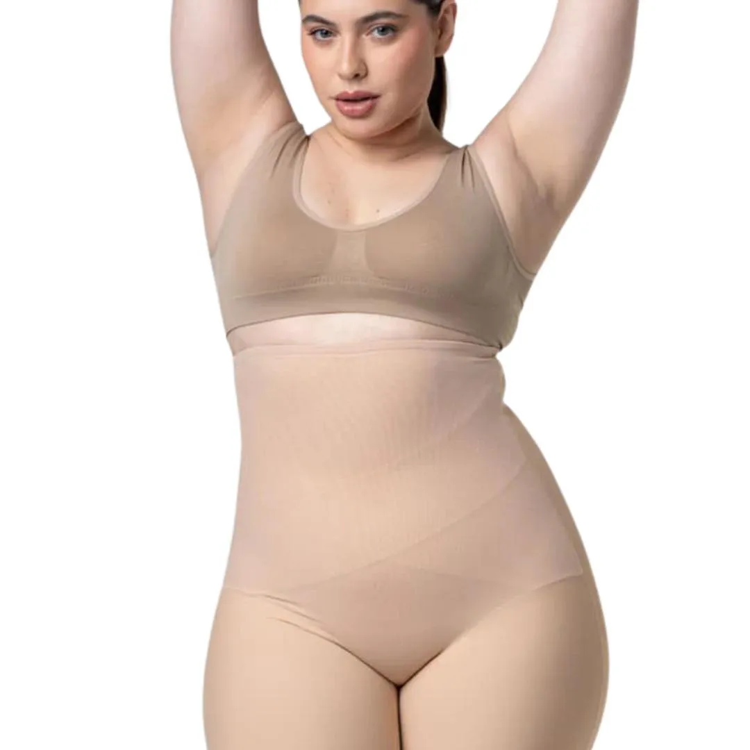 BERMUDA MODELADORA CóS ALTO COMPRESSãO ABDOMINAL EM X BLUMI P Bege