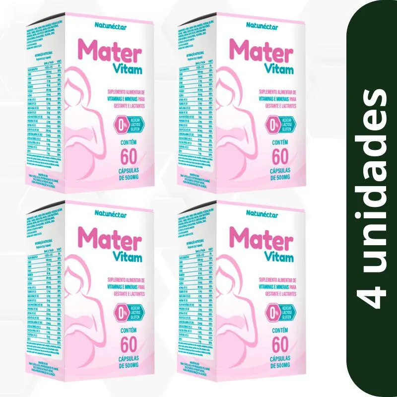 KIT MATER VITAM 500MG VITAMINA GESTANTE MATERNIDADE GRAVIDEZ SUPLEMENTO NATUNECTAR - 4 UNID (240 CáPSULAS)