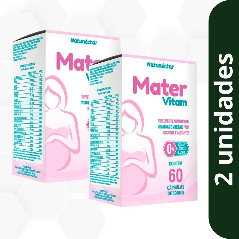 KIT MATER VITAM SUPLEMENTO GESTANTE MATERNIDADE GRAVIDEZ NATUNECTAR - 2 UNID (120 CáPSULAS)