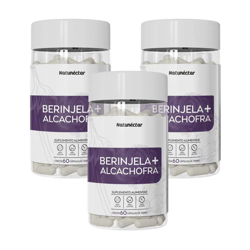 KIT BERINJELA + ALCACHOFRA SUPLEMENTO ALIMENTAR NATUNECTAR 1000MG - 3 UNID (180 CáPS)