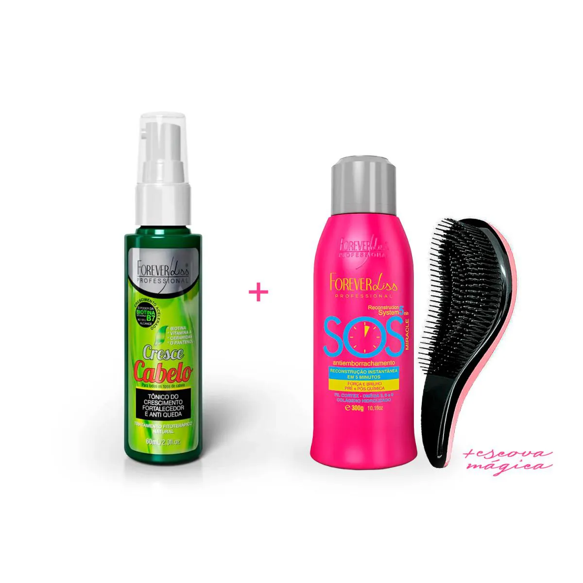 RECONSTRUTOR SOS + TôNICO CRESCE CABELO FOREVER LISS +ESCOVA