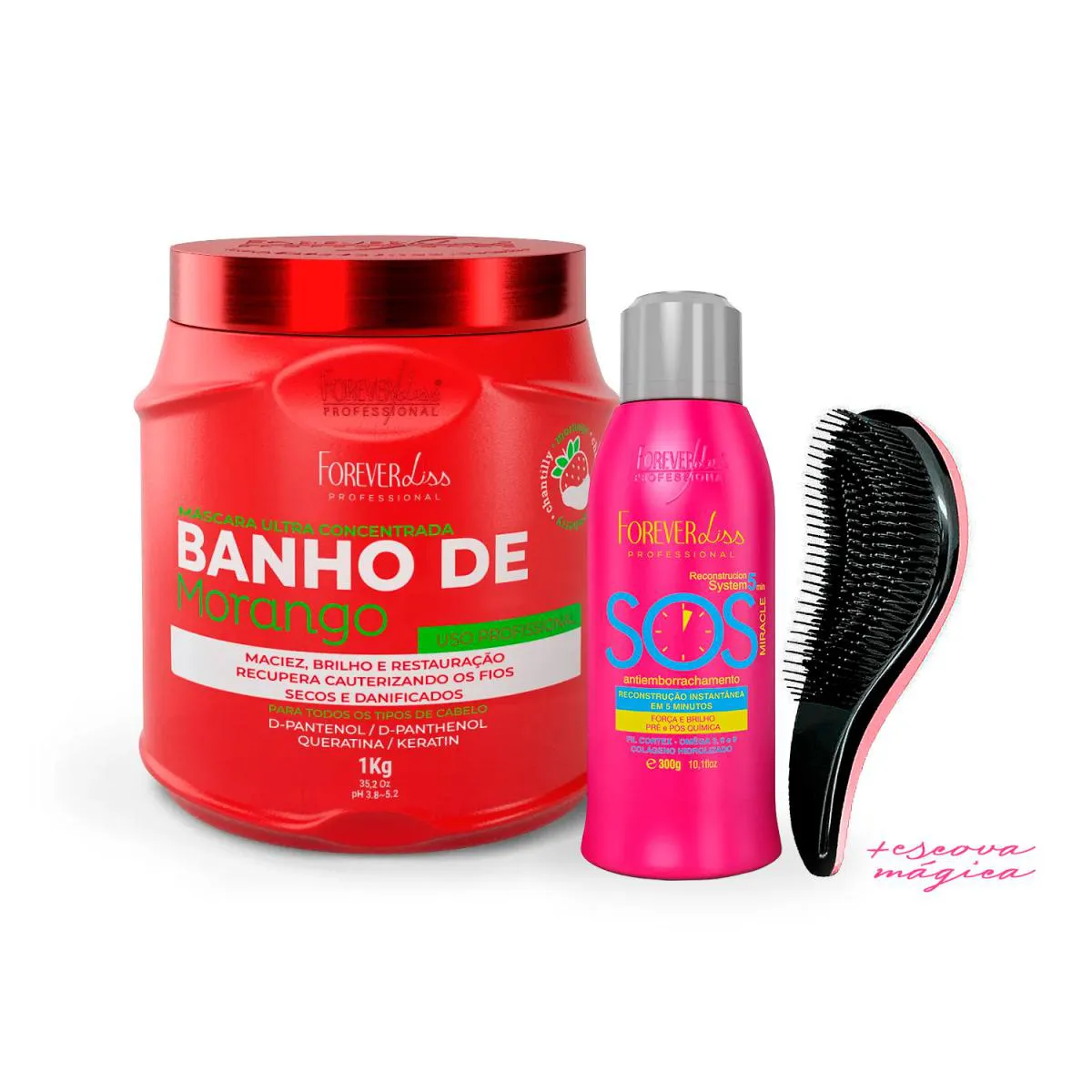 RECONSTRUTOR SOS + MáSCARA MORANGO 1KG FOREVER LISS +ESCOVA