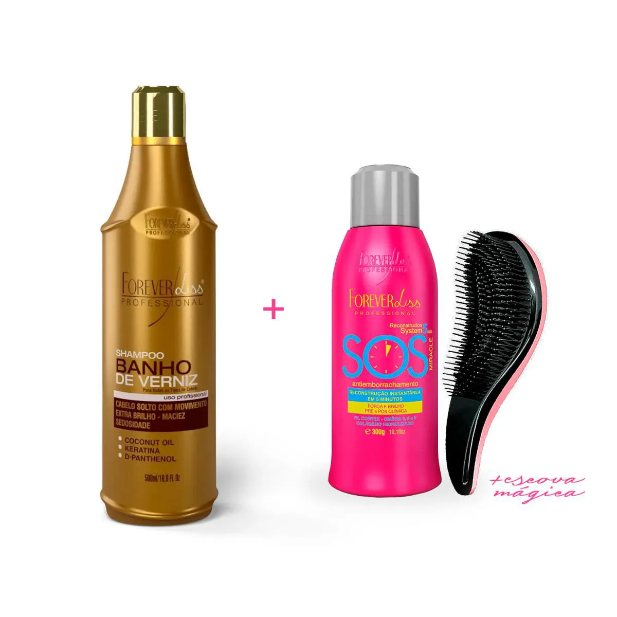 KIT SOS + SHAMPOO BANHO DE VERNIZ 500ML FOREVER LISS +ESCOVA