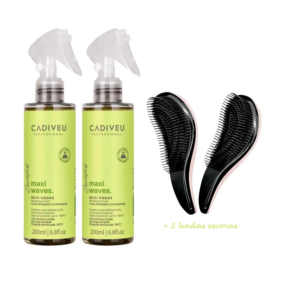 KIT 2 FLUIDOS ONDULADOR CADIVEU MAXI WAVES + 2 ESCOVAS