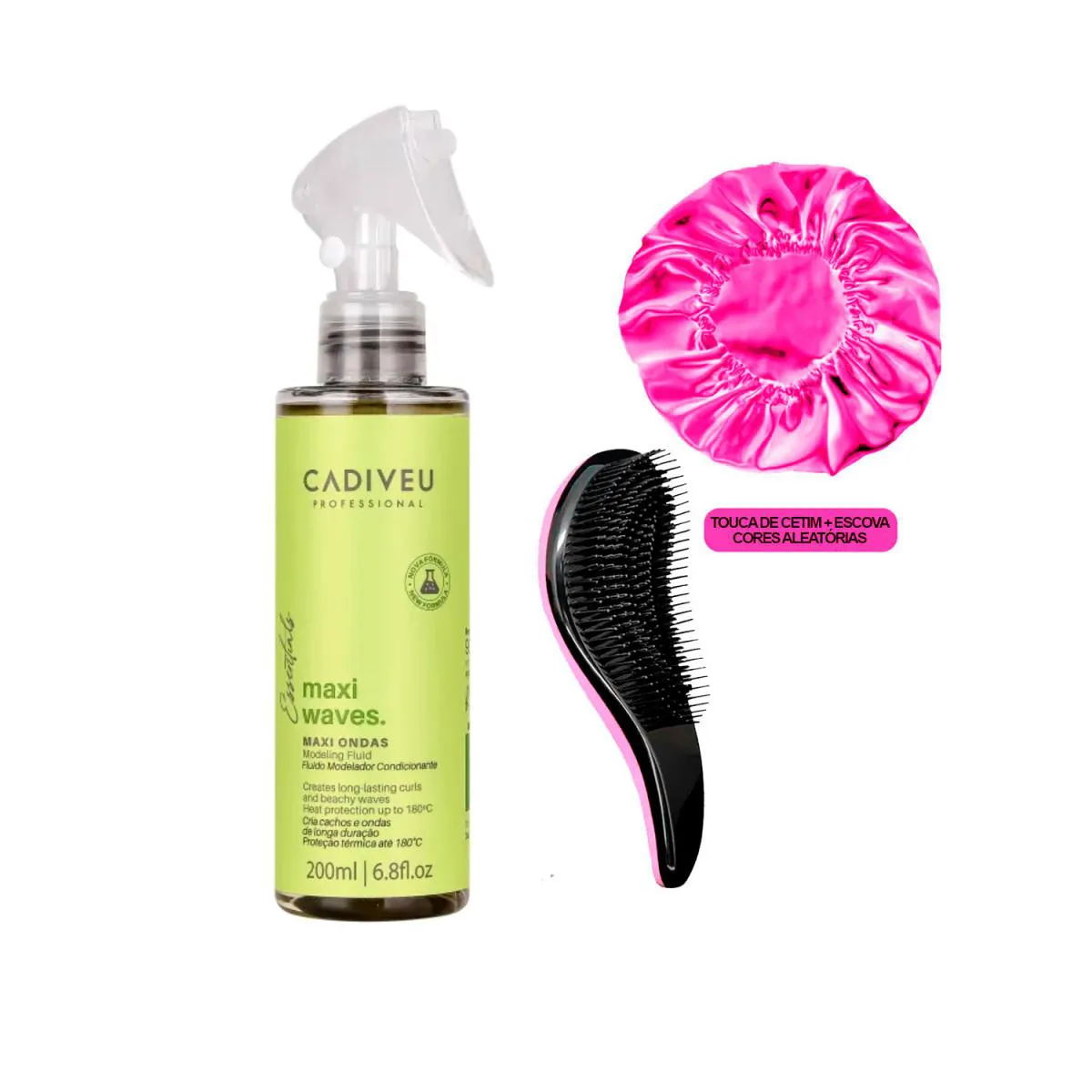 FLUIDO LEAVE IN CADIVEU MAXI WAVES + TOUCA DE CETIM E ESCOVA