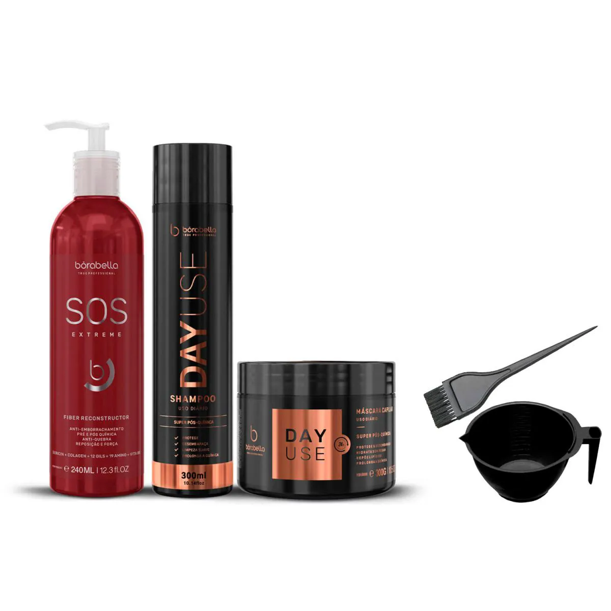 COMBO BORABELLA ESPETáCULO DE CABELO KIT DAY+SOS +CUMBUCA