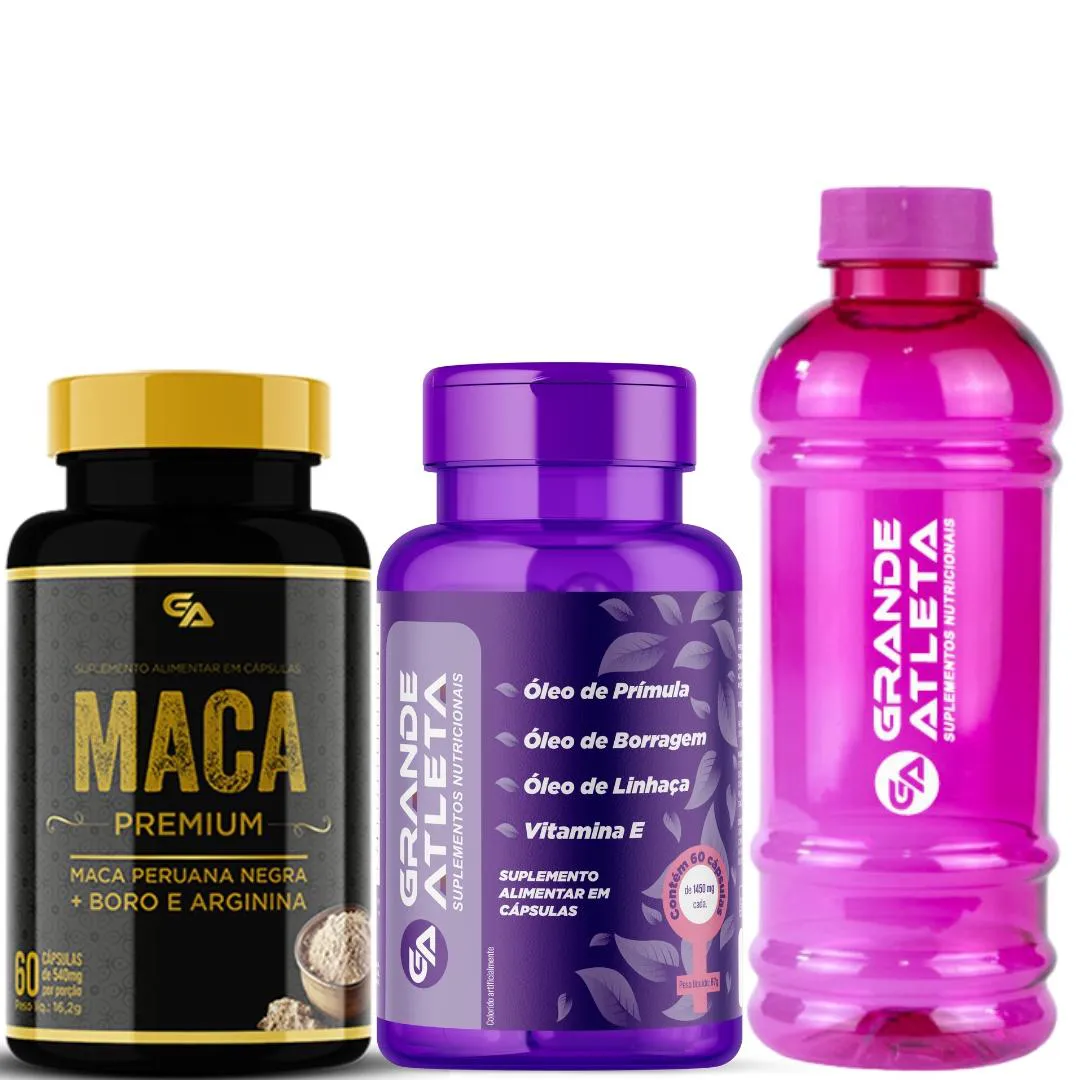 KIT 1 POTE MACA NEGRA PREMIUM + 1 POTE TPM ÓLEO DE PRíMULA, BORRAGEM, LINHAçA E VIT. E - TPM, MENOPAUSA E VITALIDADE