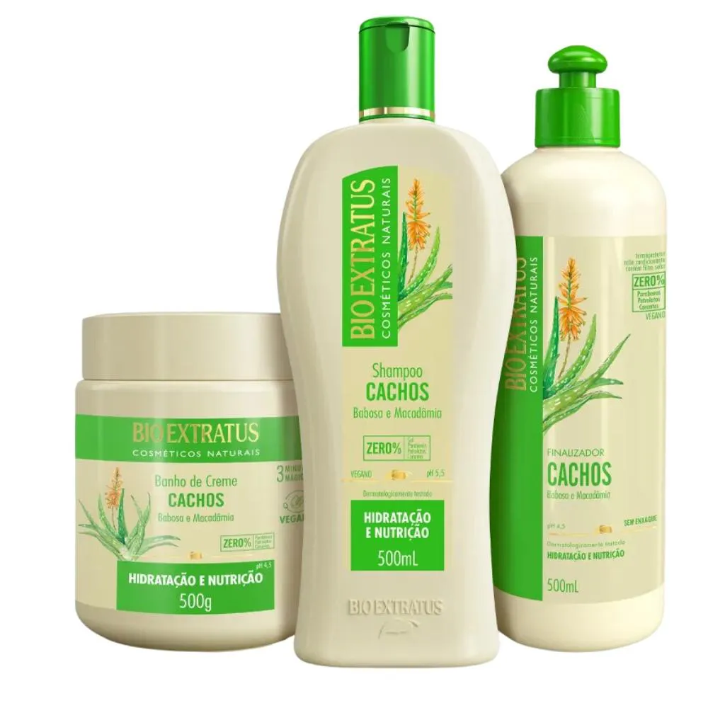KIT BIO EXTRATUS CACHOS SHAMPOO BANHO DE CREME FINALIZADOR 500ML/G