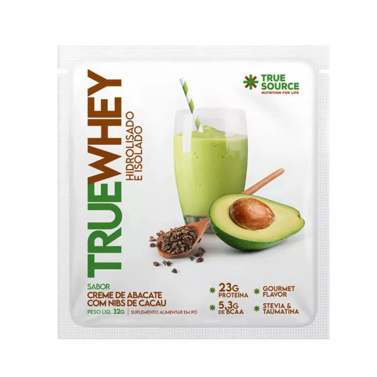 SACHê TRUE WHEY PROTEíNA CREME DE ABACATE NIBS DE CACAU TRUE SOURCE 32G Creme DE Abacate COM Nibs DE Cacau