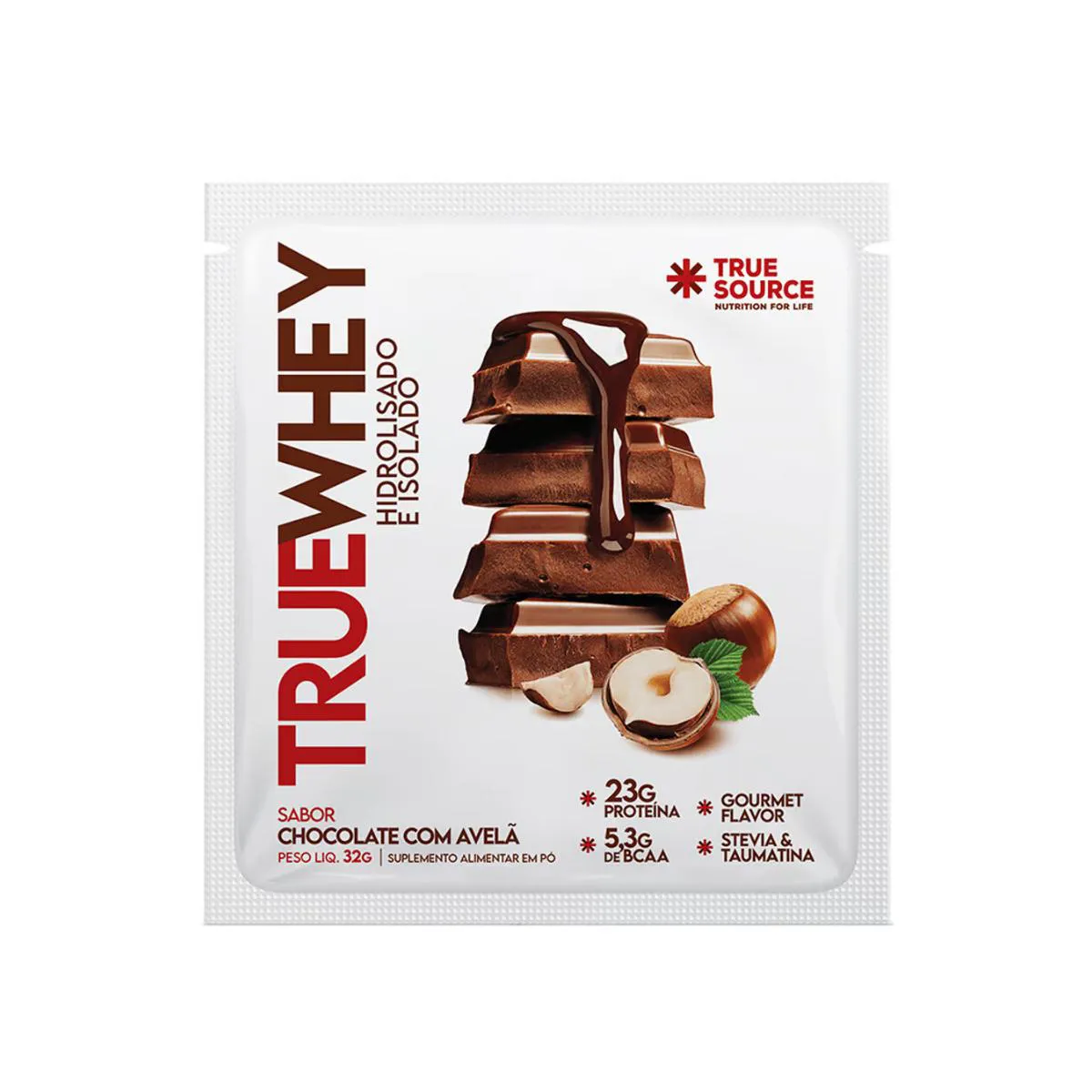 SACHê TRUE WHEY PROTEíNA CHOCOLATE COM AVELã TRUE SOURCE 32G Chocolate COM Avela