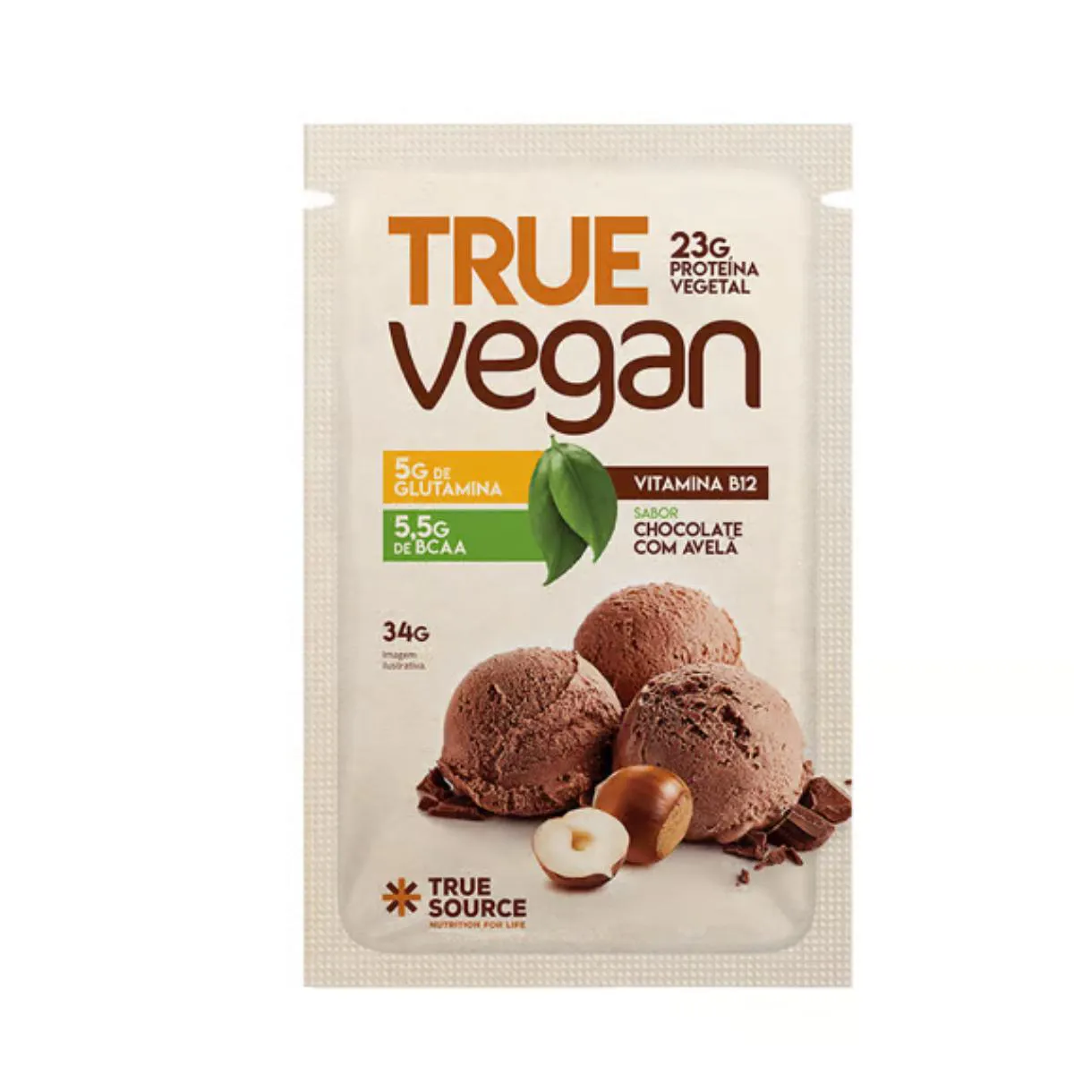 SACHê TRUE VEGAN PROTEíNA VEGANA CHOCOLATE COM AVELã TRUE SOURCE 34G
