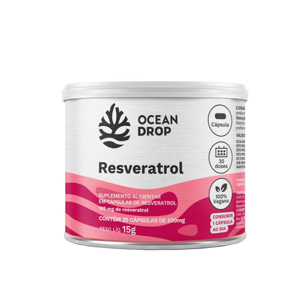RESVERATROL 165MG VEGANO OCEAN DROP 30 CáPSULAS SEM Sabor