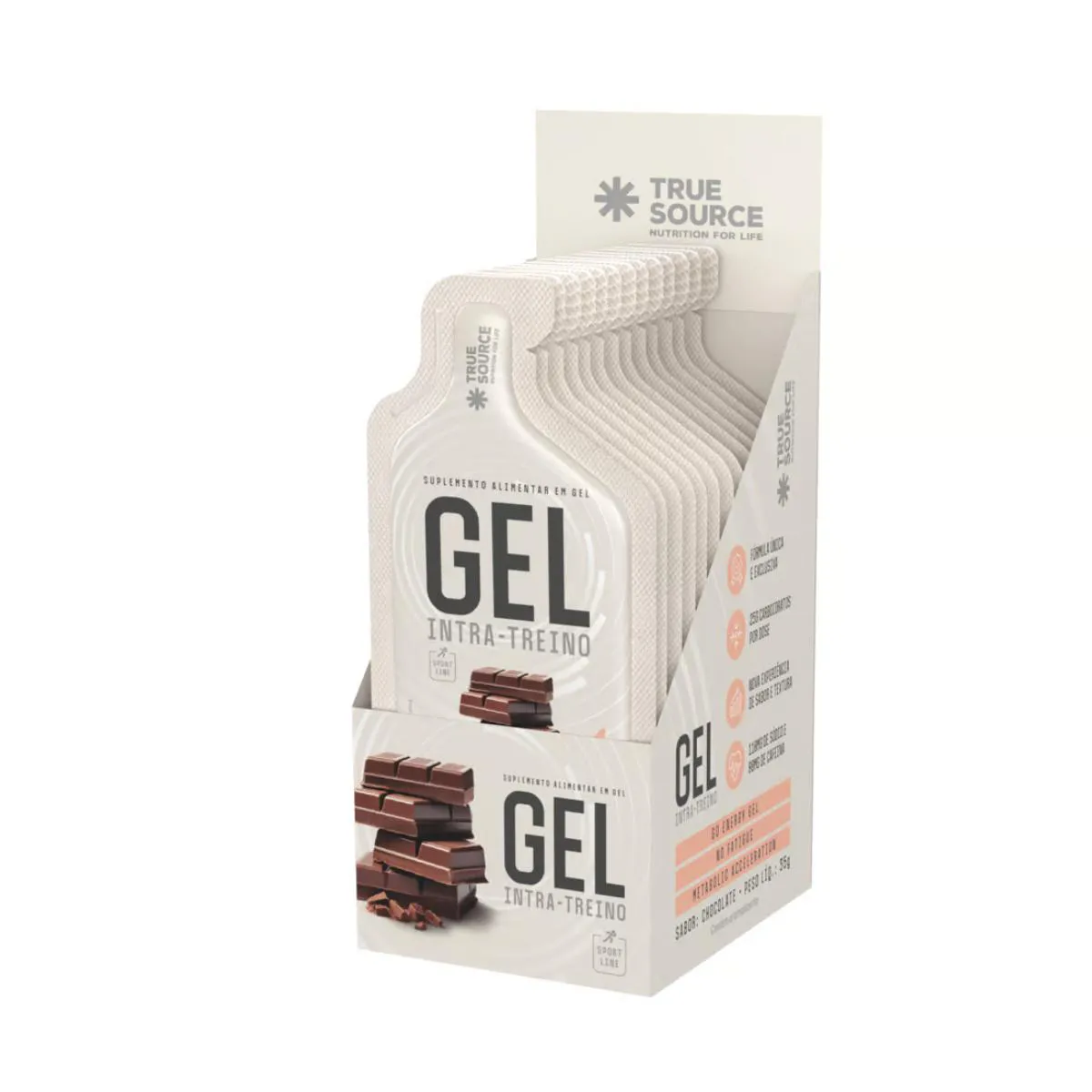 GEL INTRA TREINO CHOCOLATE COM CAFEINA TRUE SOURCE 10 UNIDADES 35G