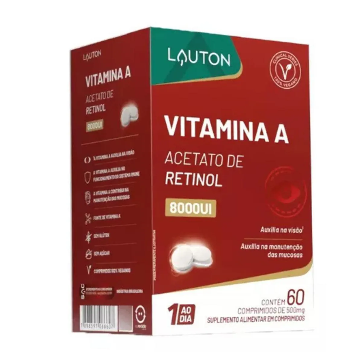 VITAMINA A 8.000UI ACETATO DE RETINOL LAUTON 60 CAPSULAS SEM Sabor