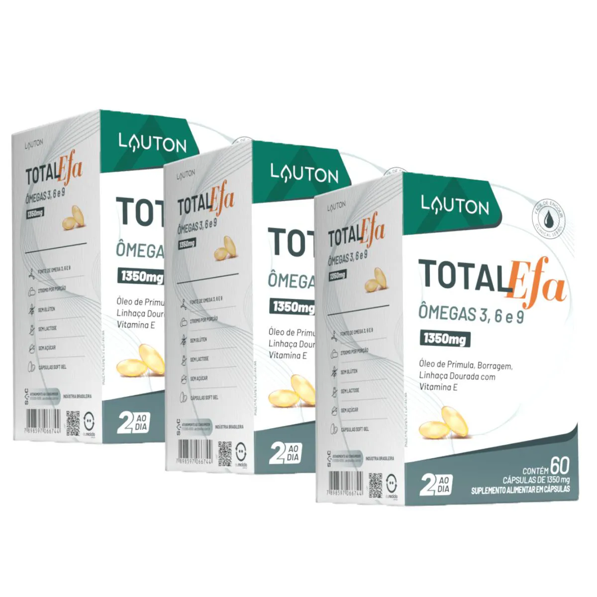 3X TOTAL EFA ÔMEGA 3 6 9 1000MG LAUTON 60 CáPSULAS SEM Sabor